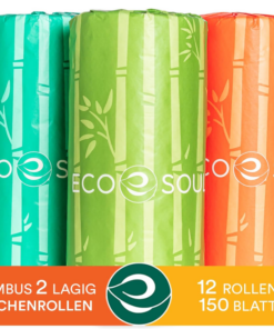 ECO SOUL 100% bambus k&oslash;kkenpapirs&aelig;t med k&aelig;mpe 12 ruller med 1800 ark.