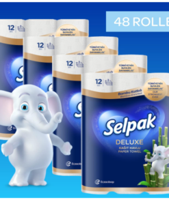 Deluxe Bambus k&oslash;kkenrulle 3-lags med Premium 48 ruller (4x12) med total 3600 ark fugtbestandige papirh&aring;ndkl&aelig;der